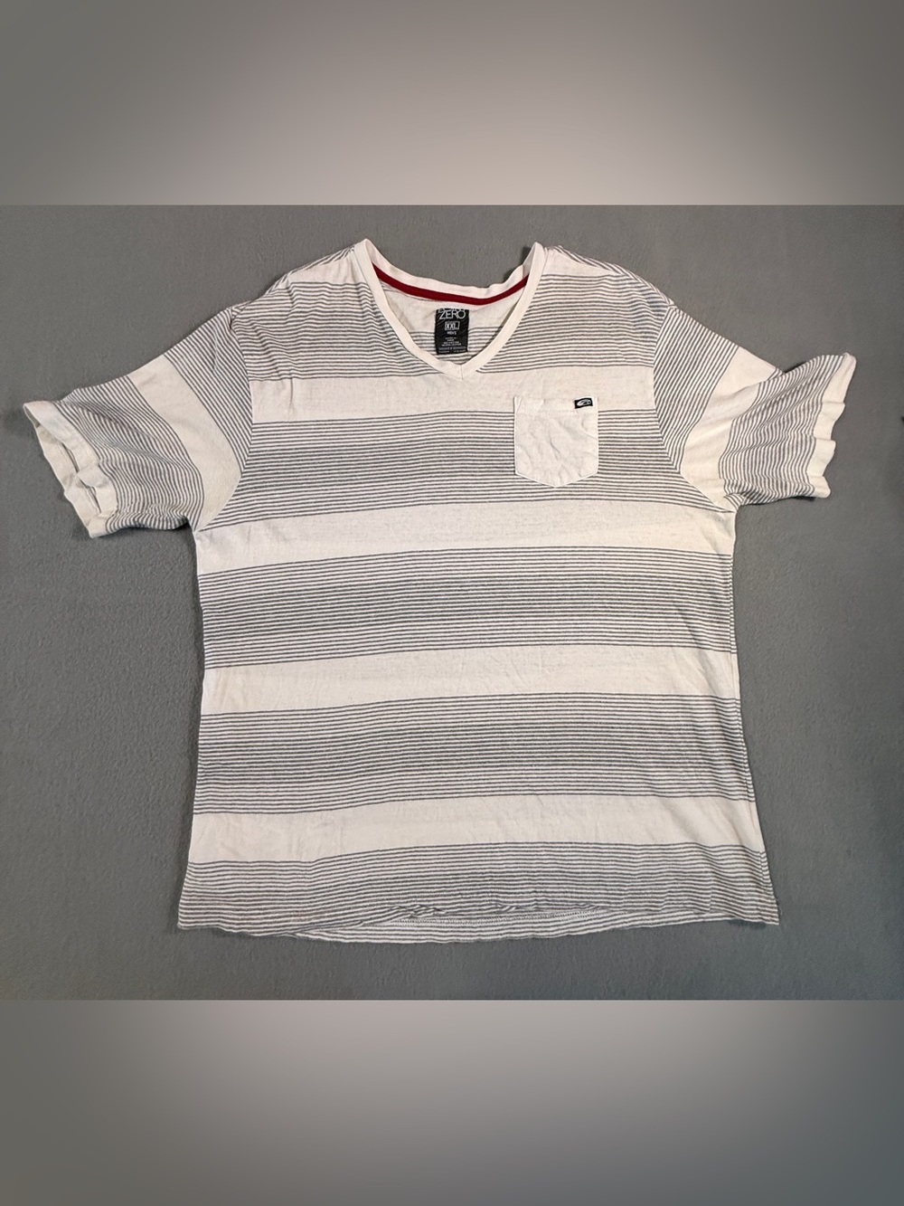 Point Zero Men's White & Gray Striped V-Neck Pocket Tee